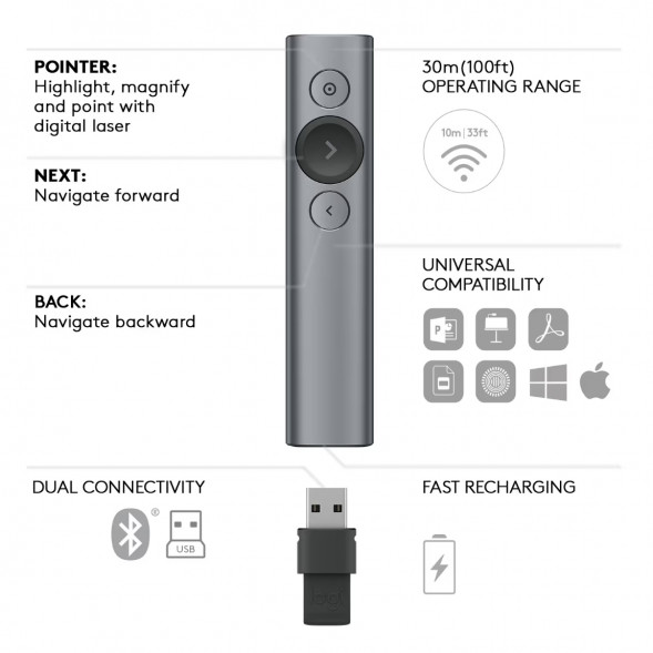 Презентер Logitech Spotlight Presentation Remote серый в Иваново