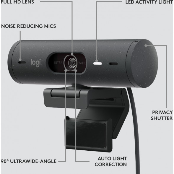 Веб-камера Logitech Brio 500, чёрный в Иваново
