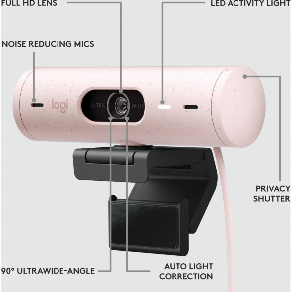Веб-камера Logitech Brio 500, розовый в Иваново